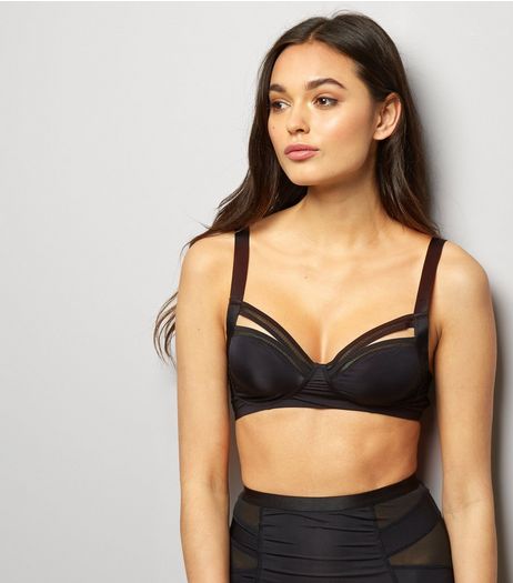 Black Strappy Mesh Trim Bralet | New Look