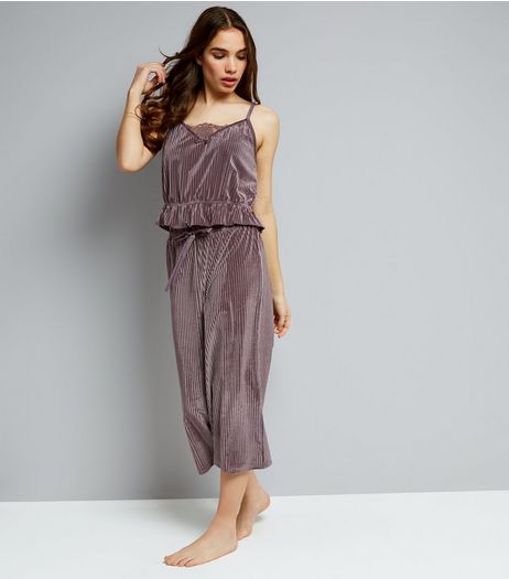Lilac Ribbed Velvet Cami And Culottes Pyjama Set | New Look