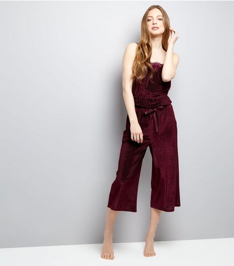 Burgundy Ribbed Velvet Cami And Culottes Pyjama Set | New Look