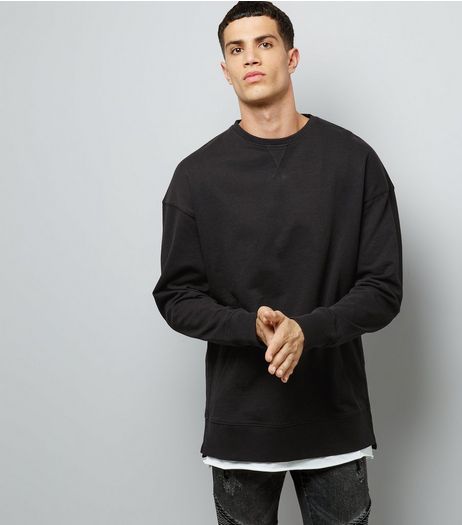 Black Dropped Shoulder Crew Neck Sweater | New Look