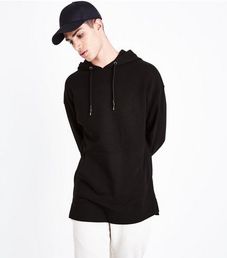 Black Dropped Shoulder Longline Hoodie | New Look