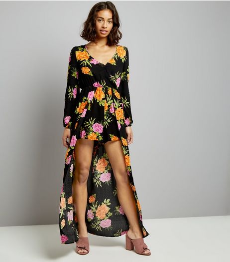 Petite Black Floral Print Maxi Playsuit | New Look