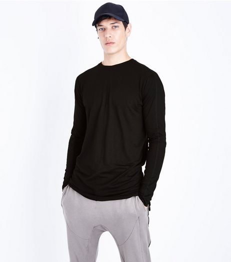Black Seam Front Longline Long Sleeve T-Shirt | New Look