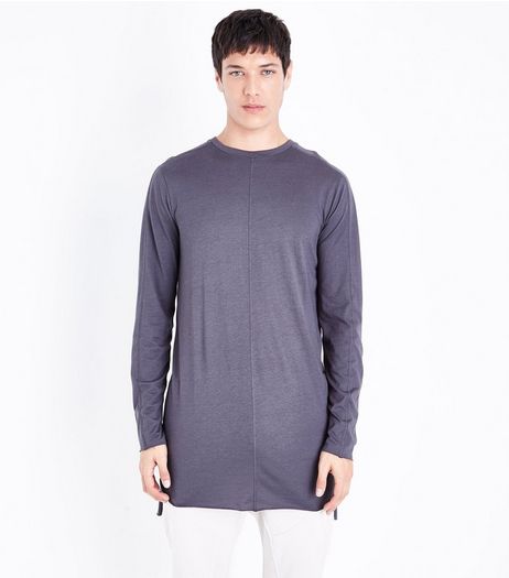 Grey Seam Front Longline Long Sleeve T-Shirt | New Look