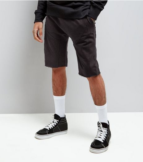 Black Panelled Drop Crotch Jersey Shorts | New Look