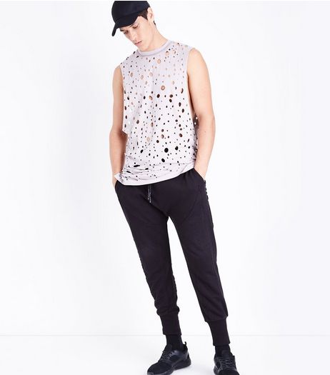 Black Panelled Drop Crotch Jersey Joggers | New Look
