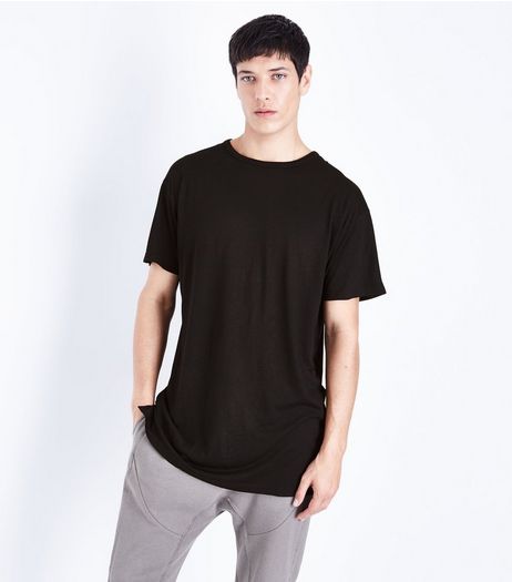 Black Split Hem Longline T-Shirt | New Look