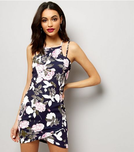 AX Paris Navy Floral Multi Strap Mini Dress | New Look