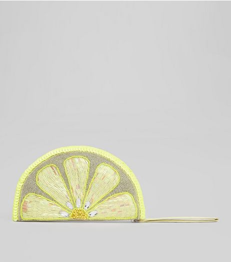 Yellow Lemon Sequin Embellished Clutch | New Look