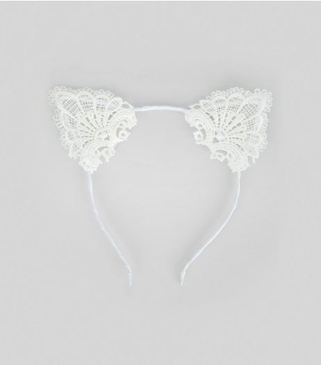 Cream Lace Cat Ear Headband | New Look