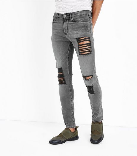 Grey Ripped Knee Skinny Jeans | New Look