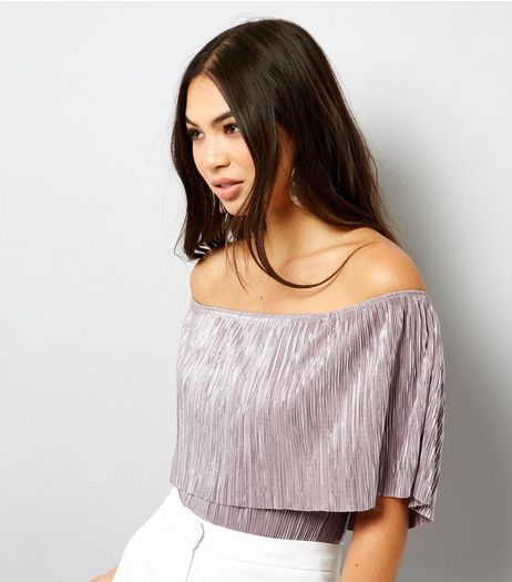 Mink Metallic Pleated Bardot Neck Bodysuit | New Look