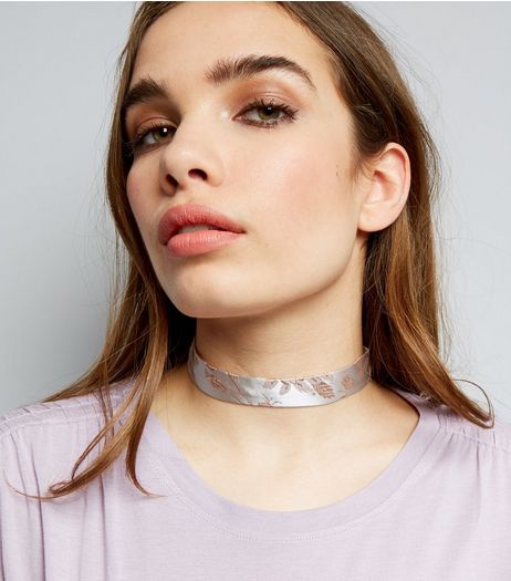 Nude Satin Floral Brocade Choker | New Look