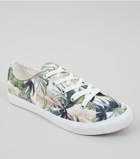 Cream Tropical Floral Print Trainers | New Look