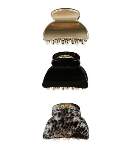 3 Pack Black Gold and Snakeskin Texture Mini Bulldog Clips | New Look