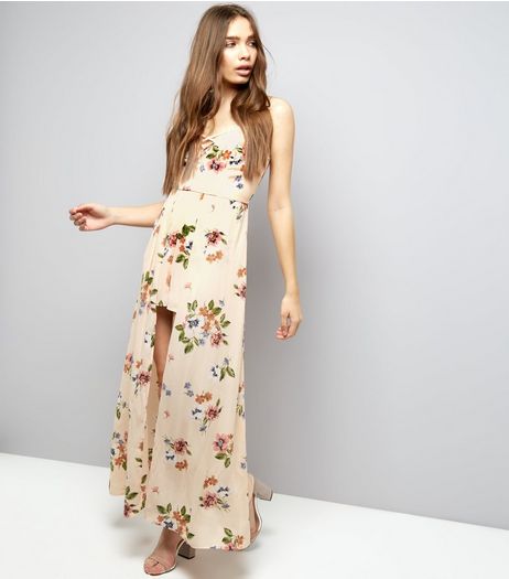 Pink Floral Print Lattice Front 2 in1 Playsuit | New Look