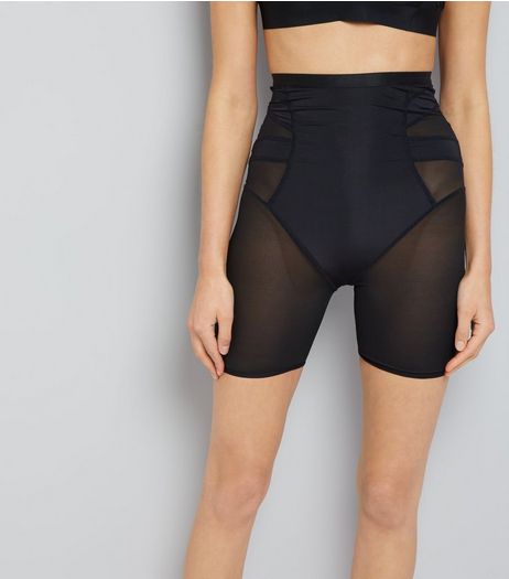 Black Mesh Panel Shaping Shorts | New Look