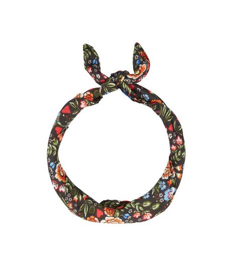 Black Floral Print Bandana | New Look