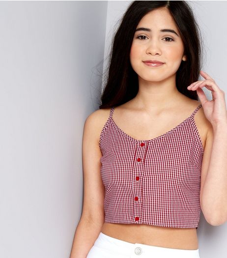 Teens Red Gingham Button Front Cami | New Look