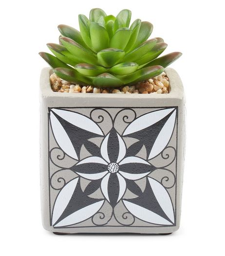 Grey Tile Print Artificial Spikey Plant | New Look