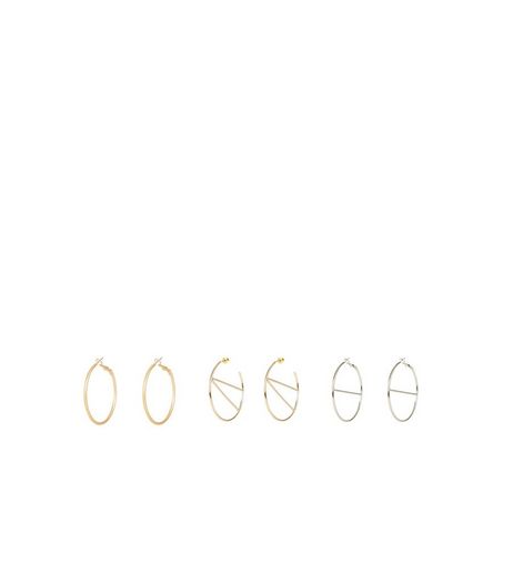 3 Pack Silver Rose Gold and Gold Bar Hoop Earrings | New Look