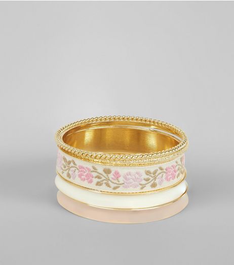 5 Pack Gold Floral Bangles | New Look