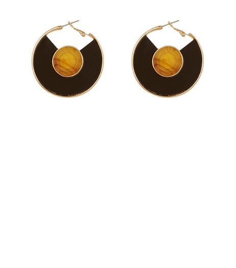 Black Resin and Stone Hoop Earrings | New Look