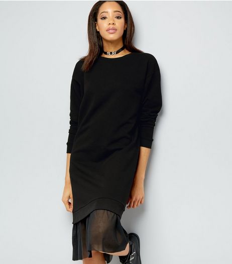Black Mesh Hem Longline Sweater | New Look