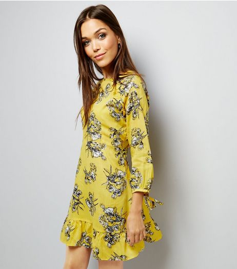 Innocence Yellow Floral Frill Trim Dress | New Look