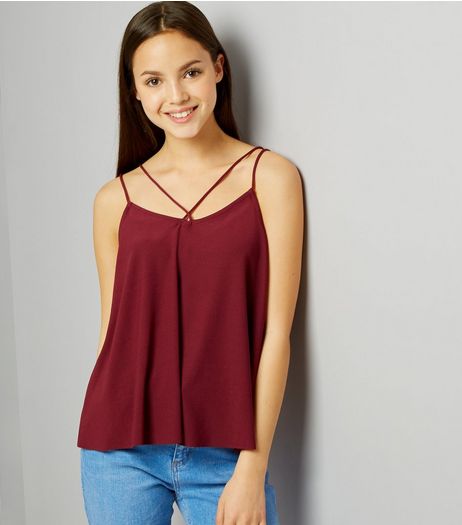 Teens Burgundy Double Strap Front Cami | New Look