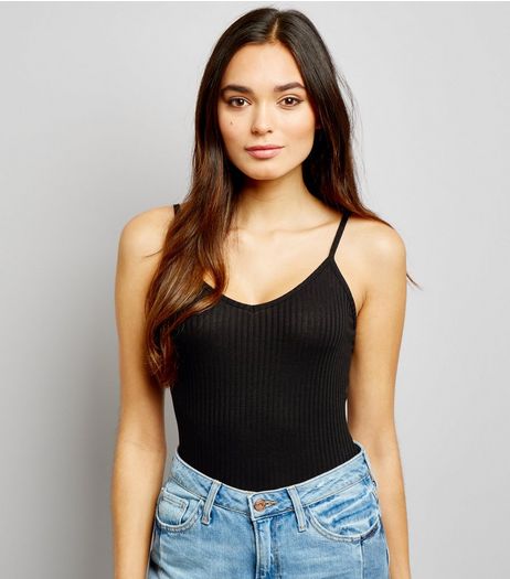 Black Cross Strap Back Vest Bodysuit | New Look