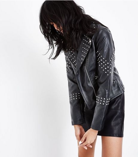 Black Studded Trim Biker Jacket | New Look