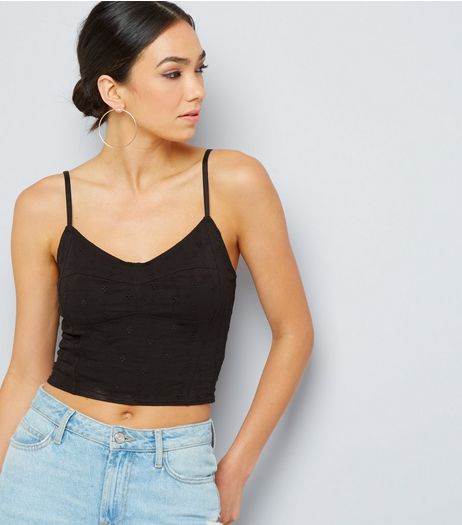 Black Broderie Bralet Cami | New Look