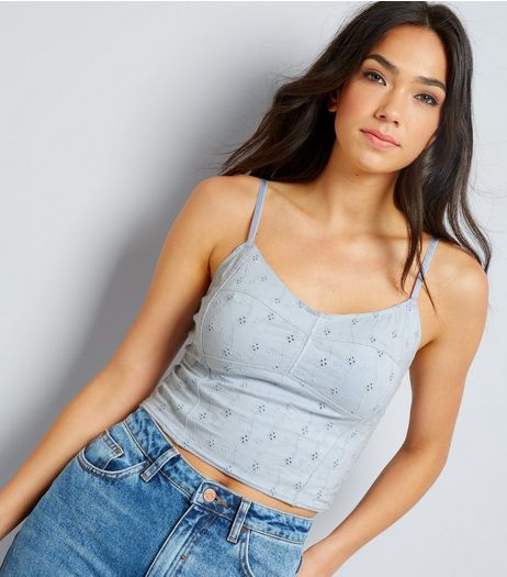 Blue Broderie Bralet Cami | New Look