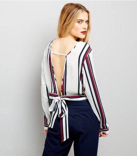 White Stripe Tie Back Crop Top | New Look