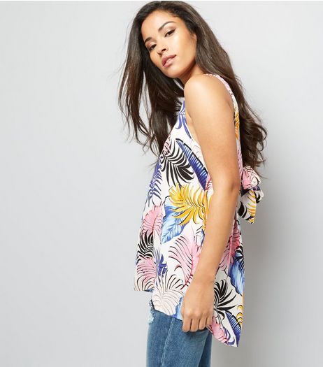 White Leaf Print Tie Back Sleeveless Top | New Look