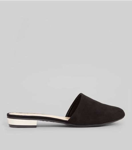 Wide Fit Black Suedette Metal Trim Heel Pointed Pumps | New Look