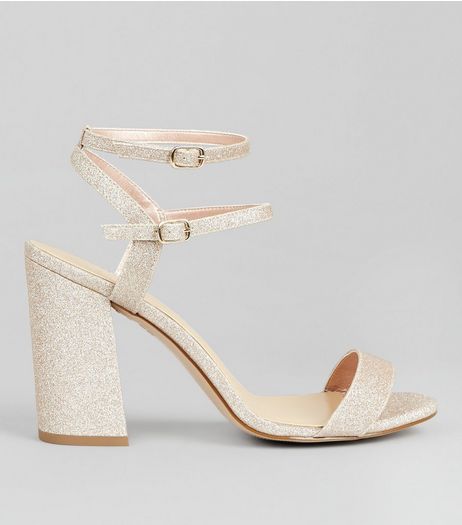 Wide Fit Gold Glitter Double Strap Heels | New Look