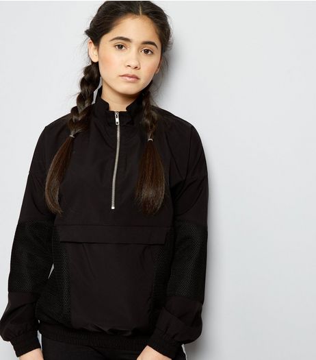 Teens Black Mesh Panel Half Zip Jacket | New Look