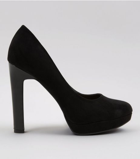 Wide Fit Black Comfort Suedette Platform Court Shoes | New Look