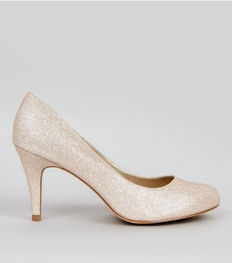 Wide Fit Gold Glitter Court Shoes | New Look