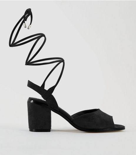 Teens Black Suedette Ankle Tie Heels | New Look
