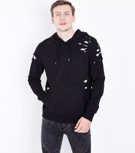 Black Ripped Pocket Front Hoodie | New Look