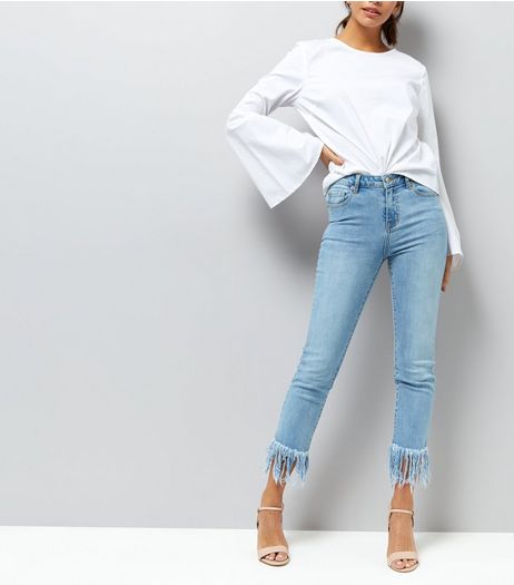 Pale Blue Fray Hem Skinny Jeans | New Look