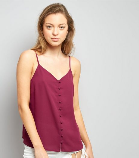 Dark Red Button Front Cami Top | New Look