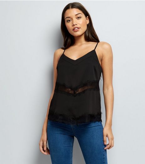 Black Lace Panel Cami Top | New Look
