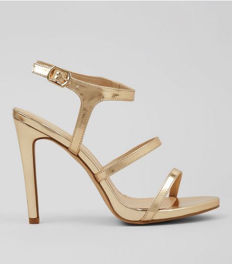 Gold Triple Strap Heeled Sandals | New Look