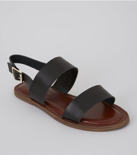 Wide Fit Black Double Strap Sandals | New Look