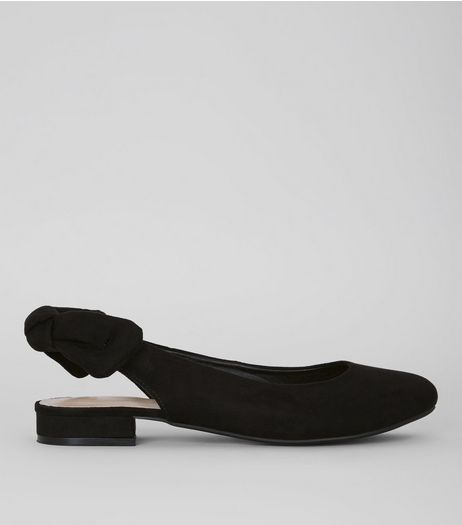 Wide Fit Black Suedette Sling Back Bow Pumps | New Look