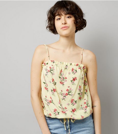 Yellow Floral Print Drawstring Hem Cami Top | New Look